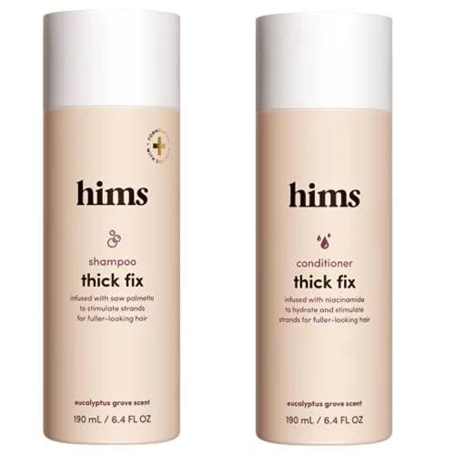 Hims Thick Fix Thickening Shampoo 6.4 Fl Oz and Conditioner 6.4 Fl Oz Set. DHT Targeting and Moisturizing. Adds Volume + Moisture. Formulated Saw Palmetto + Niacinamide. Vegan, Paraben, Sulfate, Cruelty Free.