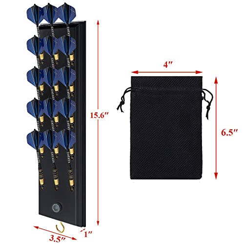 FDLS Wall Mounted Darts Holder Displaying 15pcs Steel Tip or Soft Tip Darts | Dart Caddy for Wall with Metal Hook, Come with Darts Throw Line Marker, Accessory Bag, and Darts Sharpener