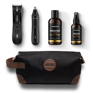 manscaped® grooming essentials 4.0 includes the lawn mower™ 4.0 electric groin trimmer, weed whacker™ nose hair trimmer, crop preserver™ ball deodorant, crop reviver™ spray toner, shed toiletry bag