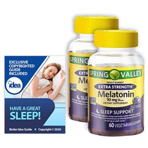 melatonin adult gummies, extra strength, sleep support by spring valley, 10 mg, 60 ct (2 pack) bundle with exclusive have a great sleep – better idea guide (3 items)