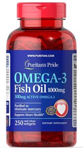 omega-3 fish oil 1000 mg (300 mg active omega-3), supports heart and joint health, 250 count by puritan’s pride