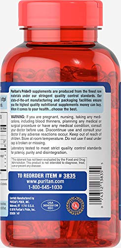 Omega-3 Fish Oil 1000 mg (300 mg Active Omega-3), Supports Heart and Joint Health, 250 Count by Puritan's Pride