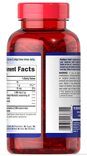 Omega-3 Fish Oil 1000 mg (300 mg Active Omega-3), Supports Heart and Joint Health, 250 Count by Puritan's Pride