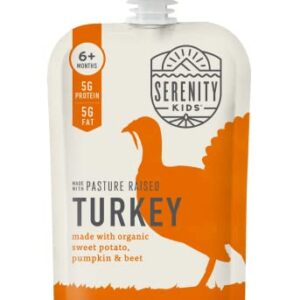 Serenity Kids 6+ Months Baby Food Pouches Puree Made With Ethically Sourced Meats & Organic Veggies | 3.5 Ounce BPA-Free Pouch | Pasture Raised Turkey, Sweet Potato, Pumpkin, Beet | 6 Count