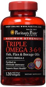 puritan’s pride maximum strength triple omega 3-6-9 fish, flax & borage oils-120 softgels