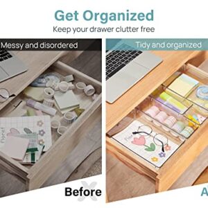 Kootek 31 Pcs Clear Plastic Drawer Organizer Set, 4-Size Bathroom Drawer Organizers Non-Slip Desk Dividers Trays, Versatile Storage Bins for Makeup, Jewelry, Vanity, Bedroom, Kitchen, Office