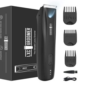 body hair trimmer for men, pubic hair trimmer electric with led light, rechargeable body groomer ball trimmer for men,groin hair trimmer with 3 replaceable blade heads, waterproof wet/dry body shavers