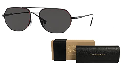 BURBERRY Henry BE3140 100187 57MM Nero/Grigio Con Bordo Rosso/Beige Irregular Sunglasses for Men + BUNDLE With Designer iWear Complimentary Eyewear Kit