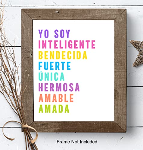 Afirmaciones Positivas Spanish Wall Art & Decor - Inspirational Positive Quotes - Spanish Quotes for Girls, Kids Bedroom, Latinas - Regalo o Decoracion Para Mujeres, Ninas, Women - Hispanic Gifts