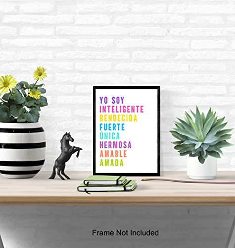 Afirmaciones Positivas Spanish Wall Art & Decor - Inspirational Positive Quotes - Spanish Quotes for Girls, Kids Bedroom, Latinas - Regalo o Decoracion Para Mujeres, Ninas, Women - Hispanic Gifts