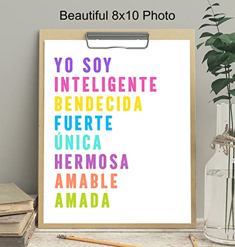 Afirmaciones Positivas Spanish Wall Art & Decor - Inspirational Positive Quotes - Spanish Quotes for Girls, Kids Bedroom, Latinas - Regalo o Decoracion Para Mujeres, Ninas, Women - Hispanic Gifts