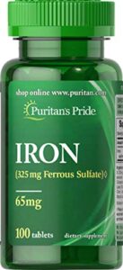 puritans pride iron ferrous sulfate 65 mg tablets, 100 count