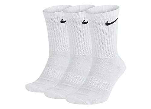 Nike Everyday Cushion Crew Training Socks, Unisex Socks with Sweat-Wicking Technology and Impact Cushioning (3 Pair), White/Black,Medium