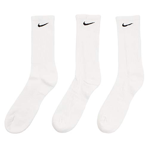 Nike Everyday Cushion Crew Training Socks, Unisex Socks with Sweat-Wicking Technology and Impact Cushioning (3 Pair), White/Black,Medium