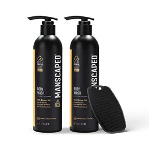 manscaped® buff bundle full-body shower kit including the body buffer silicone scrubber & two 16oz bottles of ultrapremium refined™ body wash, luxurious clean formula infused with aloe vera