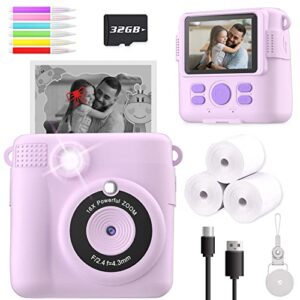 esoxoffore instant print camera for kids, christmas birthday gifts for girls boys age 3-12, hd digital video cameras for toddler, portable toy for 4 5 6 7 8 9 10 year old girl with 32gb sd card-purple