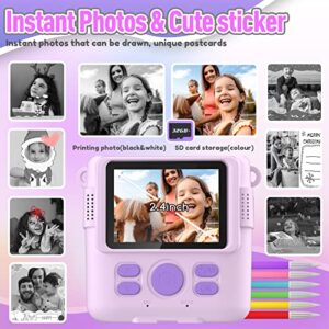 ESOXOFFORE Instant Print Camera for Kids, Christmas Birthday Gifts for Girls Boys Age 3-12, HD Digital Video Cameras for Toddler, Portable Toy for 4 5 6 7 8 9 10 Year Old Girl with 32GB SD Card-Purple