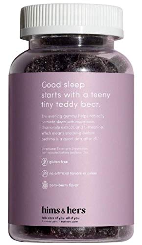 HIMS & Hers Sleep Gummies Melatonin Pomegranate Berry Flavor with Chamomile Extract and L-theanine. 60 Gummies. 1 Pack (Packaging May Vary)