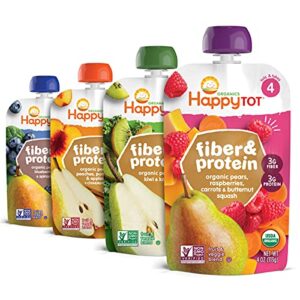 happy tot organics stage 4 baby food pouches, gluten free, vegan snack, fiber & protein fruit & veggie puree, fruit & veggie variety pack, 4 ounce (pack of 16)