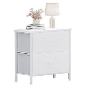 boluo white nightstand 2 drawer dresser for bedroom,small night stand and dressers sets end table with fabric drawers modern