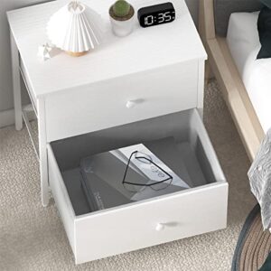 BOLUO White Nightstand 2 Drawer Dresser for Bedroom,Small Night Stand and Dressers Sets End Table with Fabric Drawers Modern