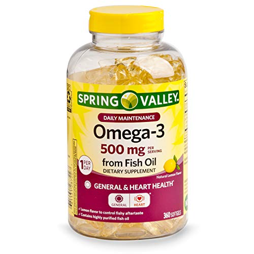 Spring Valley Omega-3 500 mg from Fish Oil Heart Health, Lemon, 360 Softgels