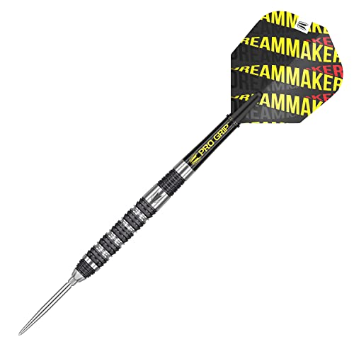 Target Darts Dimitri Van den Bergh Dream Maker 22G 80% Tungsten Swiss Point Steel Tip Darts Set, Black, Yellow and Red (DIMI80% Steel)