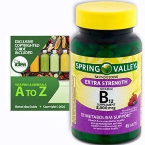 vitamin b12 fast dissolve tablets by spring valley, 5000 mcg + “vitamins & minerals – a to z – better idea guide©” | metabolism support and natural mixed berries flavor (1 pack 45ct)