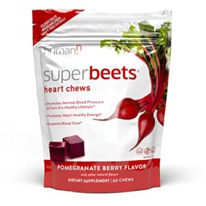 humann superbeets heart chews – nitric oxide production and blood pressure support – grape seed extract & non-gmo beet energy chews – pomegranate berry flavor, 60 count