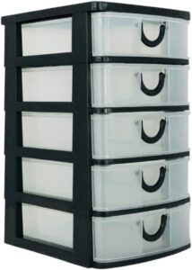 massca 5 drawer storage organizer – plastic dressers with drawers for arts and crafts, small tools, sewing accessories, stationary, and hardware, compact space saving small plastic drawers