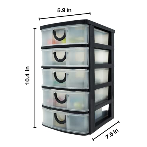 Massca 5 drawer storage organizer - Plastic dressers with drawers for Arts and Crafts, Small Tools, Sewing Accessories, Stationary, and Hardware, Compact Space Saving Small Plastic Drawers