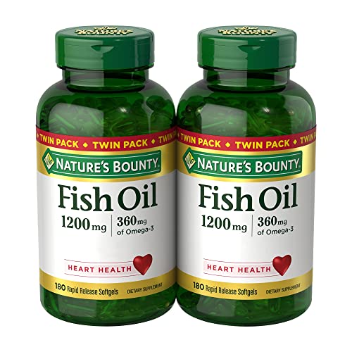 Nature’s Bounty Fish Oil 1200 mg, Twin Pack, Supports Heart Health With Omega 3 EPA & DHA, 360 Rapid Release Softgels