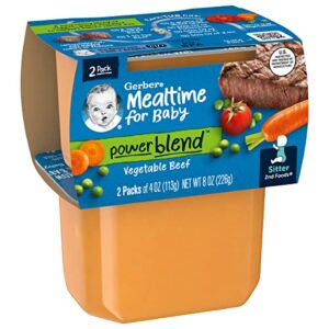 Gerber Mealtime for Baby 2nd Foods Power Blend Baby Food Tubs, Vegetable Beef, Nourishing Blend of Veggies, Grains & Beef, Pureed Baby Food, 2 - 4 Ounce Tubs/Pack (Pack of 4)