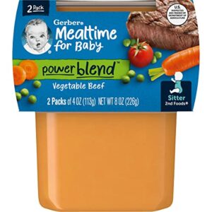 Gerber Mealtime for Baby 2nd Foods Power Blend Baby Food Tubs, Vegetable Beef, Nourishing Blend of Veggies, Grains & Beef, Pureed Baby Food, 2 - 4 Ounce Tubs/Pack (Pack of 4)