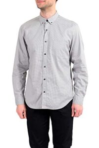 burberry men’s fred houndstooth long sleeve button down shirt us s it 48 gray/white