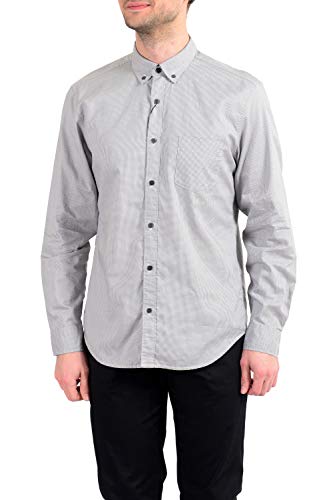 BURBERRY Men's Fred Houndstooth Long Sleeve Button Down Shirt US S IT 48 Gray/White