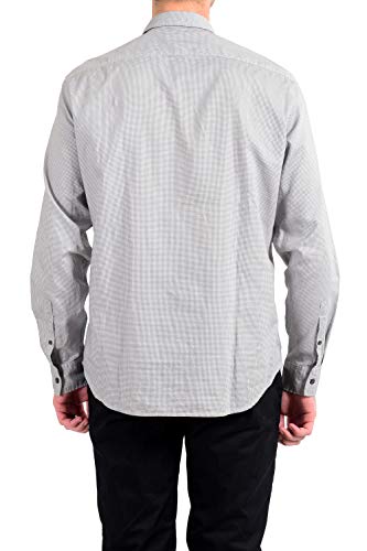 BURBERRY Men's Fred Houndstooth Long Sleeve Button Down Shirt US S IT 48 Gray/White