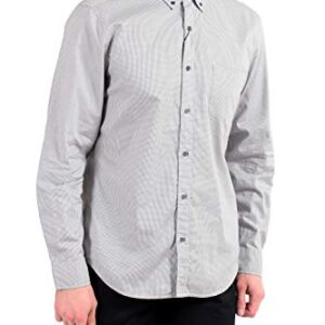 BURBERRY Men's Fred Houndstooth Long Sleeve Button Down Shirt US S IT 48 Gray/White