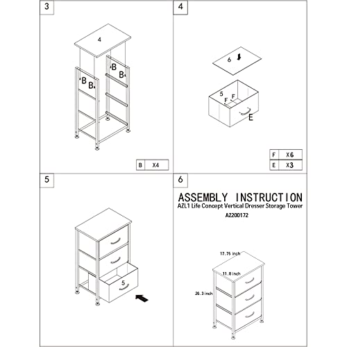 AZL1 Life Concept 3 Drawers Fabric Dresser Storage Tower, Organizer Unit for Bedroom, Closet, Entryway, Hallway - Light Grey