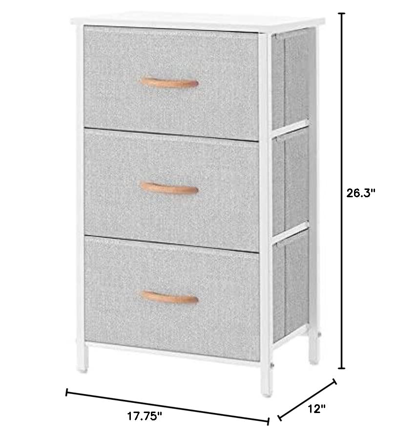 AZL1 Life Concept 3 Drawers Fabric Dresser Storage Tower, Organizer Unit for Bedroom, Closet, Entryway, Hallway - Light Grey