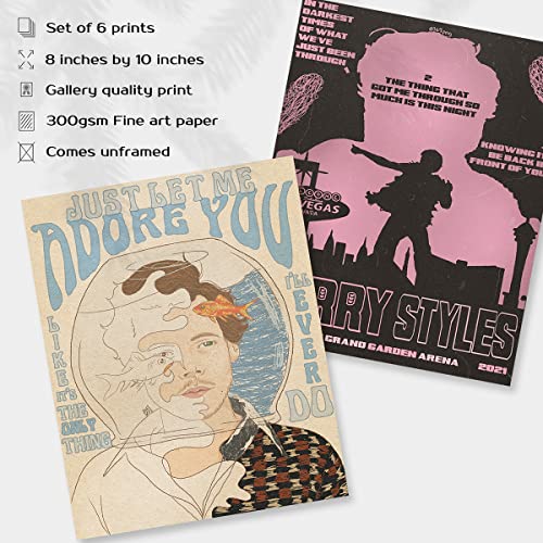 IZOOMIHOME Harry Styles Poster, Vintage Music Posters, Album Cover Inspired Wall Art, Music Posters (Set of 6, 8in x 10in, Unframed)