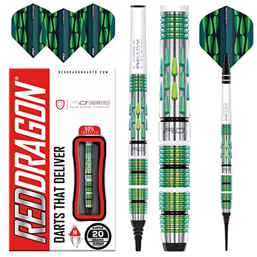 RED DRAGON Artura Screamin' Green 26 Gram Premium Tungsten Darts Set with Flights and Stems