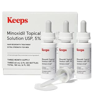 Keeps Extra Strength Minoxidil for Men Topical Hair Growth Serum, 5% Solution Hair Loss Treatment - 3 Month Supply (3 x 2oz Bottles with Dropper) - Slows Hair Loss & Promotes Thicker Hair Regrowth
