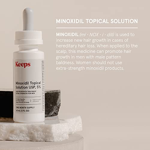 Keeps Extra Strength Minoxidil for Men Topical Hair Growth Serum, 5% Solution Hair Loss Treatment - 3 Month Supply (3 x 2oz Bottles with Dropper) - Slows Hair Loss & Promotes Thicker Hair Regrowth