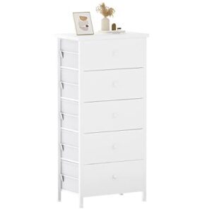 boluo tall white dresser for bedroom – 5 drawer dressers & chests of drawers fabric dresser storage tower for closet kids and adult modern