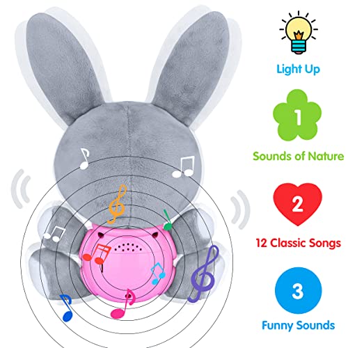 Easter Bunny Baby Toys 6 to 12 Months - Musical Light Up Toys for Baby 0-6 Months Newborn Plush Rabbit Toys - Easter Gifts for Babies Boys & Girls Infant Stuffed Animal Toy Baby Gifts 0 to 36 Months