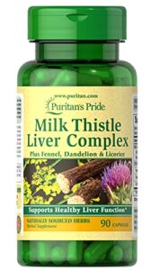 puritans pride milk thistle liver complex, supports healthy liver function, 90 count, white