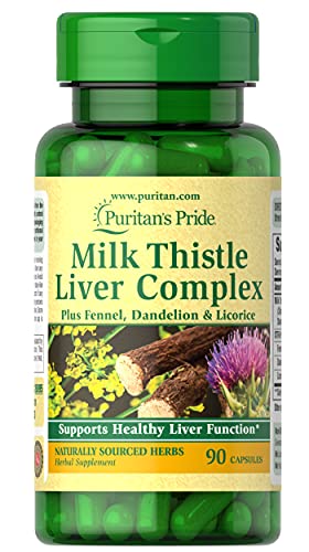 Puritans Pride Milk Thistle Liver Complex, Supports Healthy Liver Function, 90 Count, White