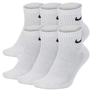 nike everyday cushion ankle training socks (6 pair), men’s & women’s ankle socks with sweat-wicking technology, white/black, m