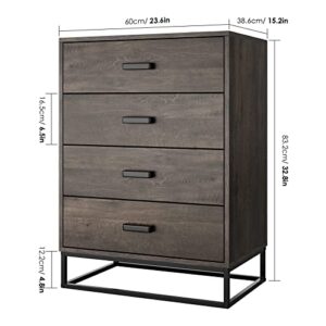 URKNO Chest of Drawers, Wood 4 Drawer Dresser for Bedroom, Nightstand for Bedroom, Living Room, Entryway, Closet, Easy Assembly, Dark Brown